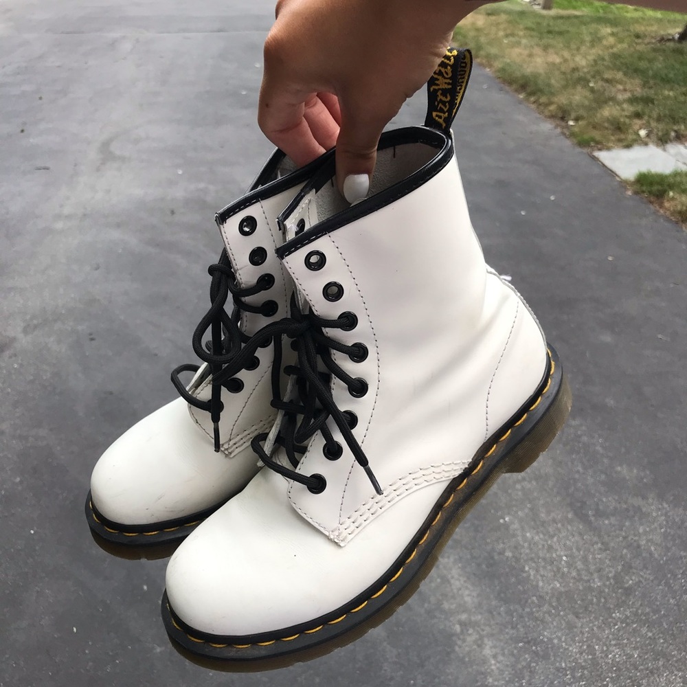 gently worn white doc martens